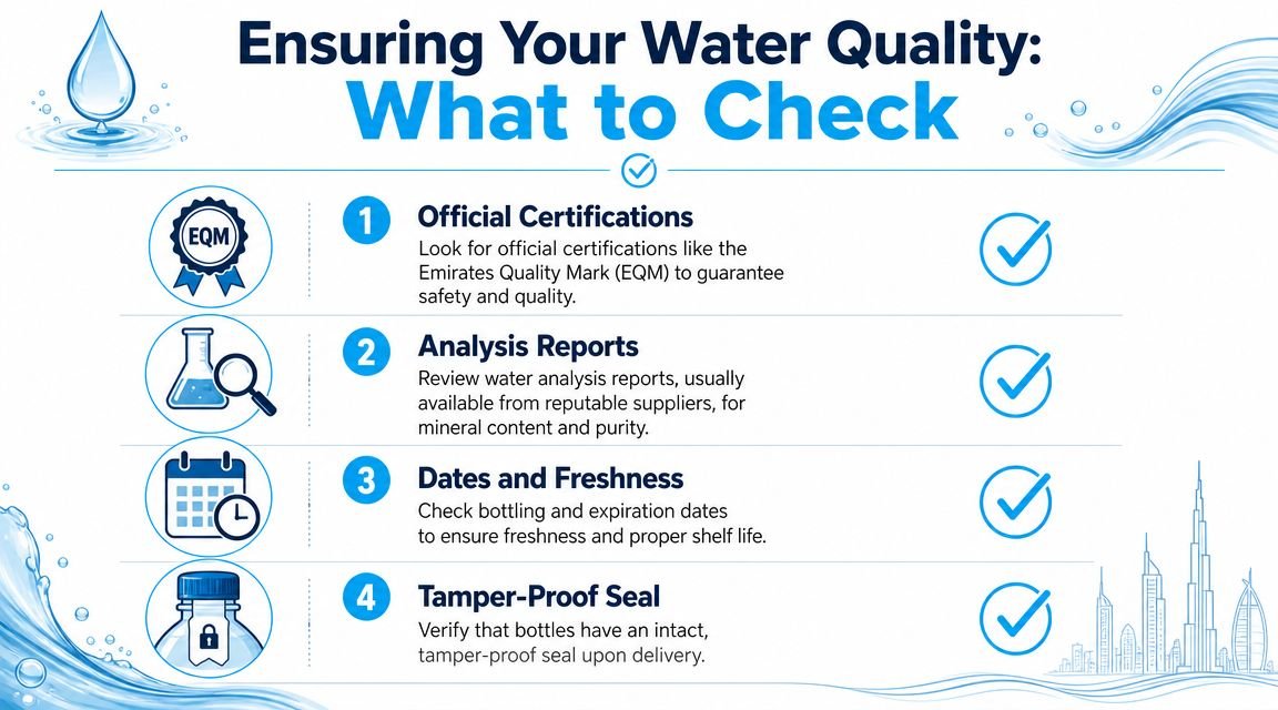 A checklist infographic outlining four important steps to ensure the quality and safety of delivered water.